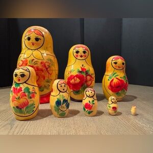 Hand-Painted Russian Nesting Dolls: Floral Matryoshka Set 8 Piece: Made in USSR